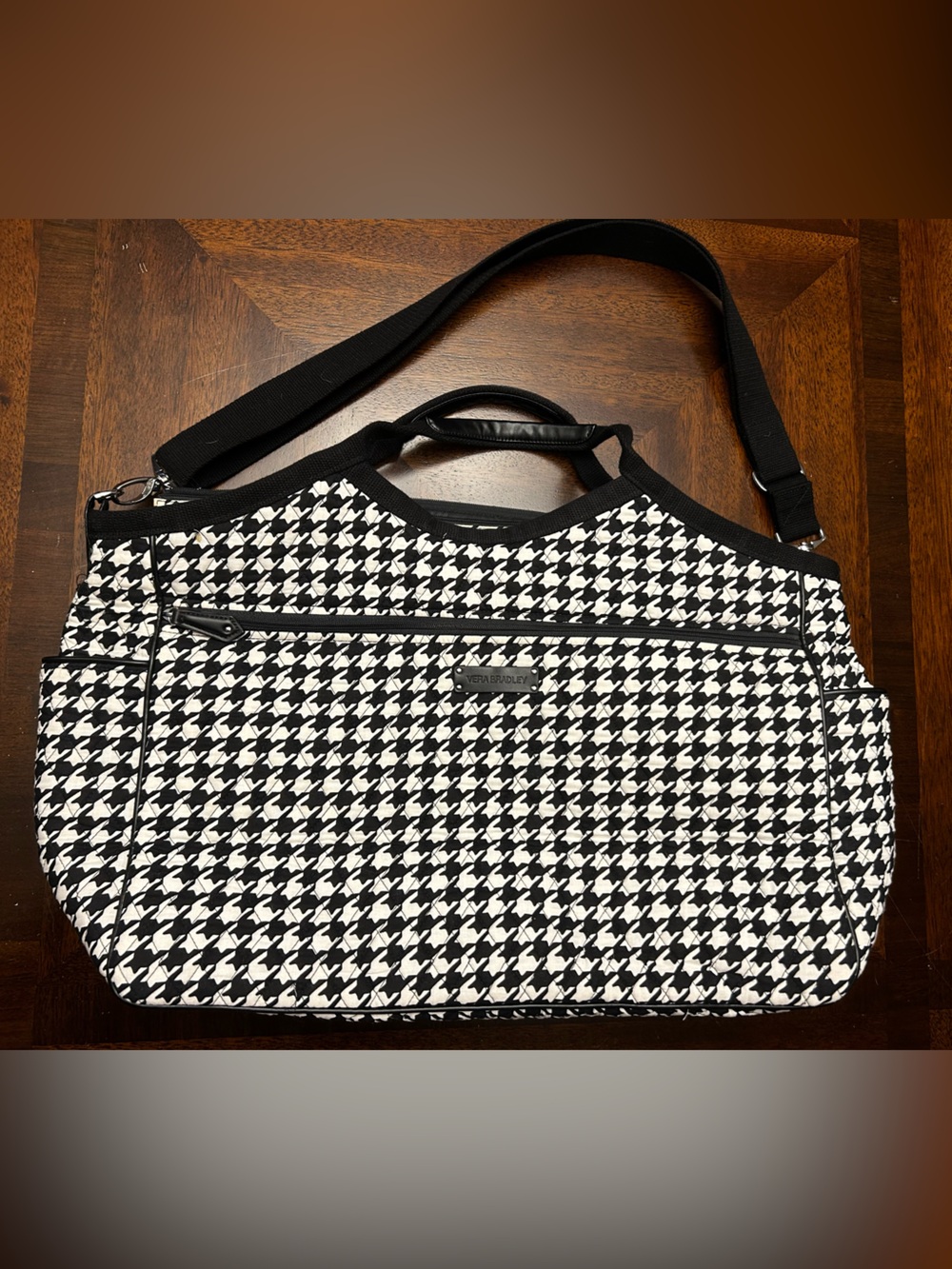 Vera Bradley Quilted Black & White Houndstooth Tote with Adjustable Strap